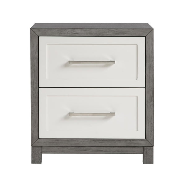 English Elm Twin Platform Bedroom Set with Nightstand and Chest in Two-Tone Ivory Gray Finish B011S07166