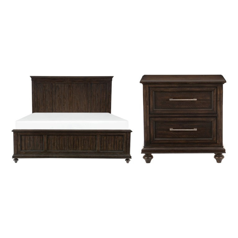 English Elm Queen Bed and Nightstand Set Acacia Veneer Handcrafted Rustic Transitional Bedroom B011S07167