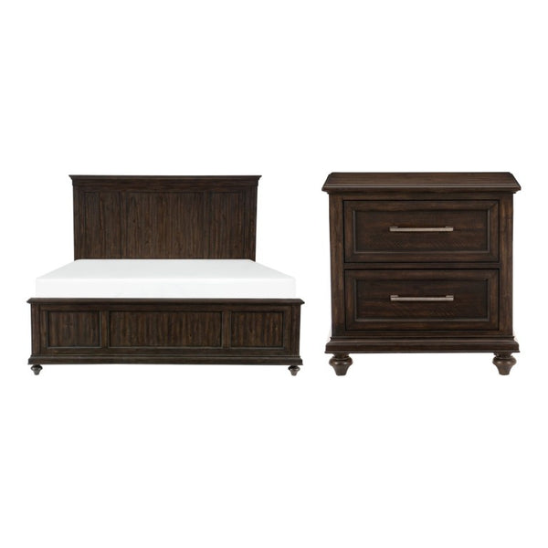 English Elm Queen Bed and Nightstand Set Artisan Acacia Veneer Driftwood Charcoal Bedroom B011S07168