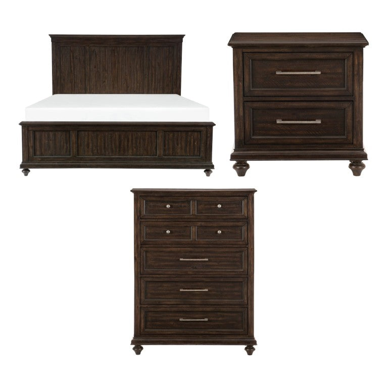 English Elm Queen Bedroom Set with Nightstand and Chest in Hand-Textured Acacia Driftwood Finish B011S07169