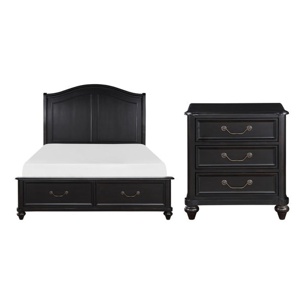 English Elm Eastern King Bedroom Set Birch Veneer Bed with Nightstand in Charcoal Finish B011S07172