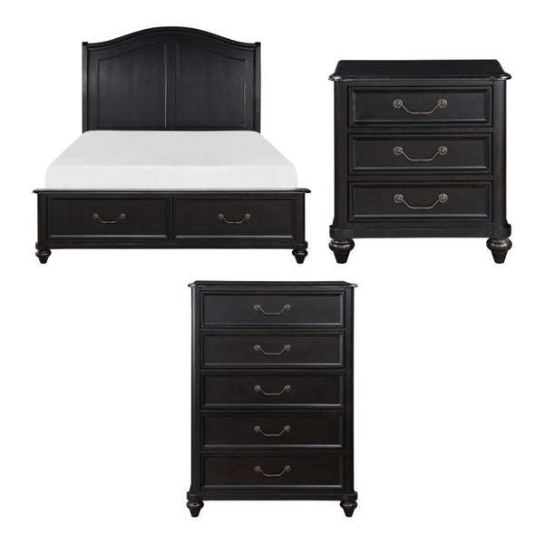 English Elm Queen Storage Bed Nightstand and Chest Set Birch Veneer Traditional Bedroom B011S07180