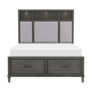 English Elm Eastern King Storage Bed Set with LED Shelves USB Charging and Gray Veneer Finish B011S07183