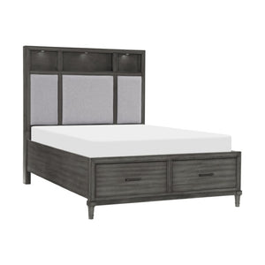English Elm Eastern King Storage Bed Set with LED Shelves USB Charging and Gray Veneer Finish B011S07183