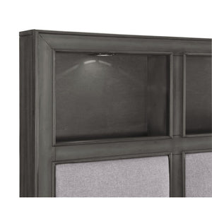 English Elm Eastern King Storage Bed Set with LED Shelves USB Charging and Gray Veneer Finish B011S07183