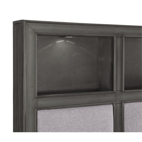 English Elm Eastern King Storage Bed Set with LED Shelves USB Charging and Gray Veneer Finish B011S07183