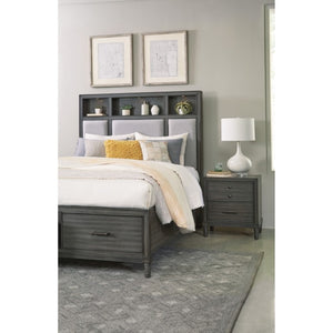 English Elm Eastern King Storage Bed Set with LED Shelves USB Charging and Gray Veneer Finish B011S07183