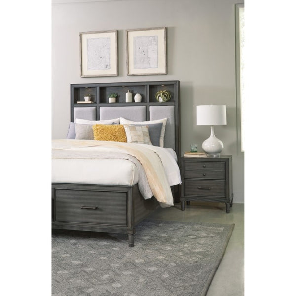 English Elm Eastern King Storage Bed Set with LED Shelves USB Charging and Gray Veneer Finish B011S07183