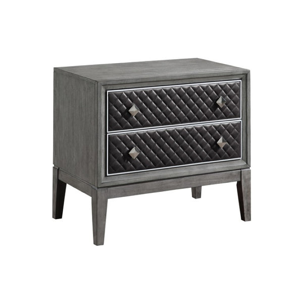 English Elm Night Stand Dresser Mirror Chest Bedroom Set Birch Veneer Faux Leather Gray Finish B011S07192