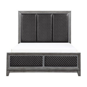 English Elm California King Bedroom Set Faux Leather Diamond Panel Bed with Wire-Brushed Nightstand B011S07197