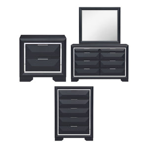 English Elm Night Stand Dresser Mirror and Chest Glam Bedroom Set with Chrome Acrylic Trim B011S07204