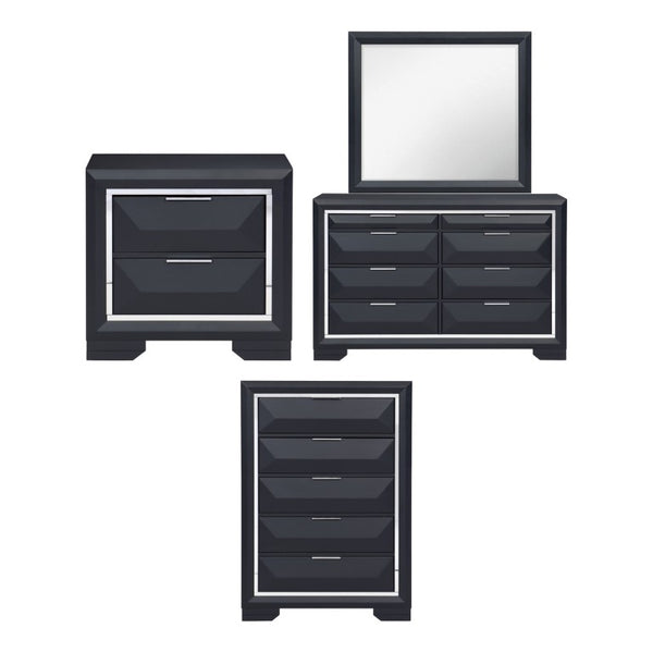 English Elm Night Stand Dresser Mirror and Chest Glam Bedroom Set with Chrome Acrylic Trim B011S07204