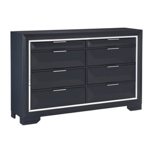 English Elm Night Stand Dresser Mirror and Chest Glam Bedroom Set with Chrome Acrylic Trim B011S07204
