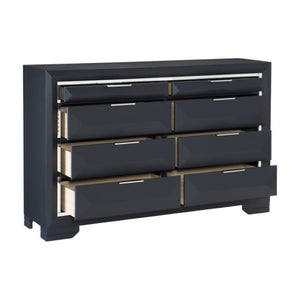 English Elm Night Stand Dresser Mirror and Chest Glam Bedroom Set with Chrome Acrylic Trim B011S07204