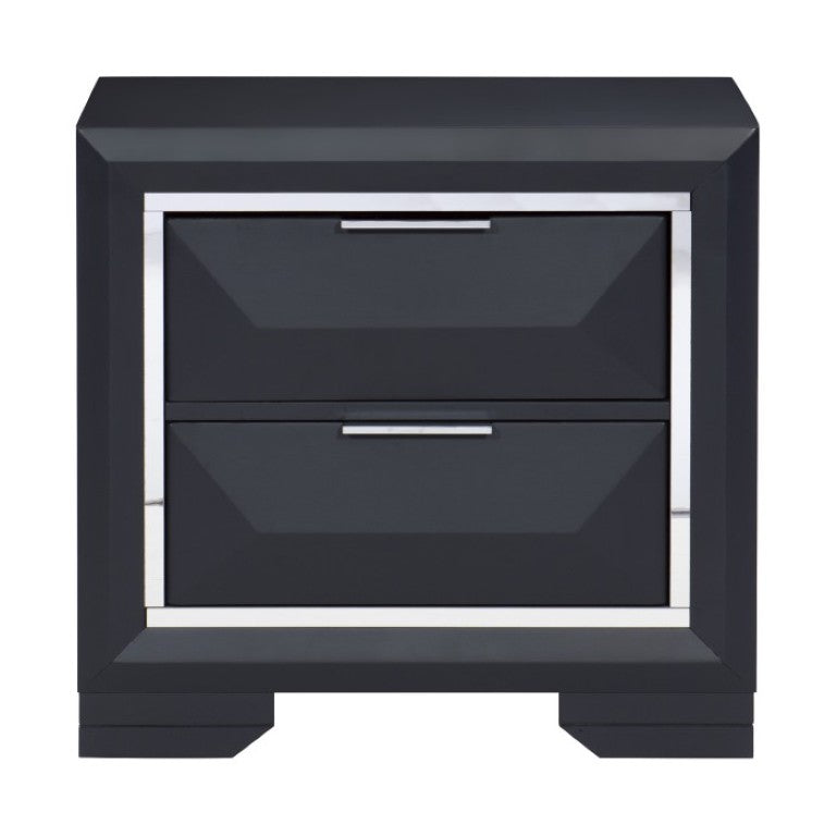 English Elm Night Stand Dresser Mirror and Chest Glam Bedroom Set with Chrome Acrylic Trim B011S07204
