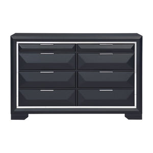 English Elm Night Stand Dresser Mirror and Chest Glam Bedroom Set with Chrome Acrylic Trim B011S07204