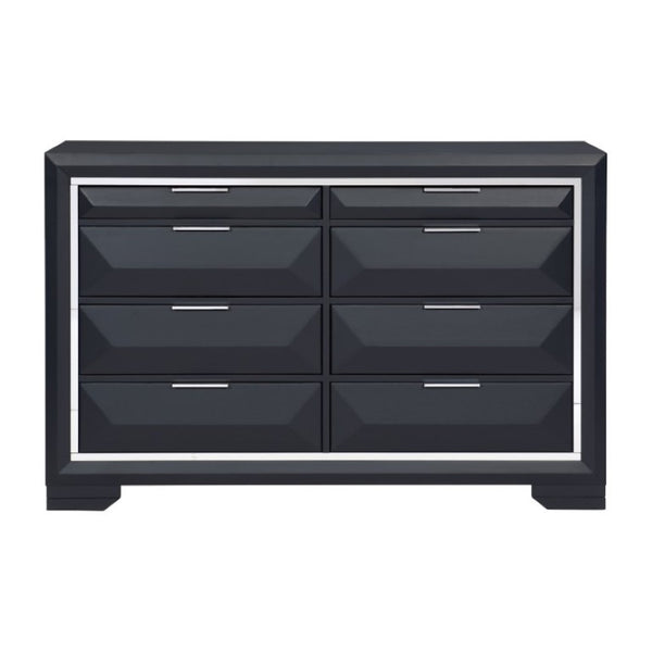 English Elm Night Stand Dresser Mirror and Chest Glam Bedroom Set with Chrome Acrylic Trim B011S07204