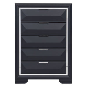 English Elm Night Stand Dresser Mirror and Chest Glam Bedroom Set with Chrome Acrylic Trim B011S07204