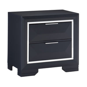 English Elm Night Stand Dresser Mirror and Chest Glam Bedroom Set with Chrome Acrylic Trim B011S07204