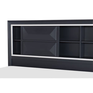 English Elm California King Storage Bed Set with Bookcase Headboard in Sleek Midnight Blue Lacquer B011S07208