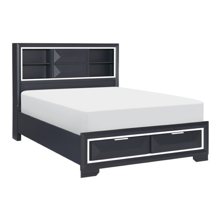 Queen Bedroom Set with Bookcase Headboard Storage Drawers and Chrome H