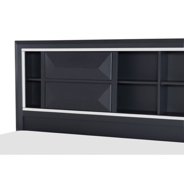 English Elm Queen Bedroom Set with Bookcase Headboard Storage Drawers and Chrome Hardware B011S07212