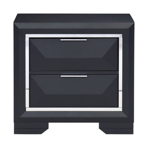 English Elm Queen Bedroom Set with Bookcase Headboard Chrome Accents and Bold Blue Lacquer Finish B011S07213