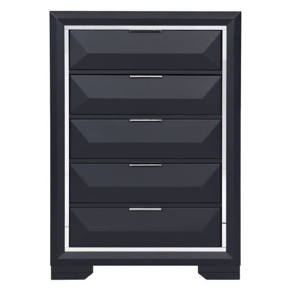 English Elm Queen Bedroom Set with Bookcase Headboard Chrome Accents and Bold Blue Lacquer Finish B011S07213
