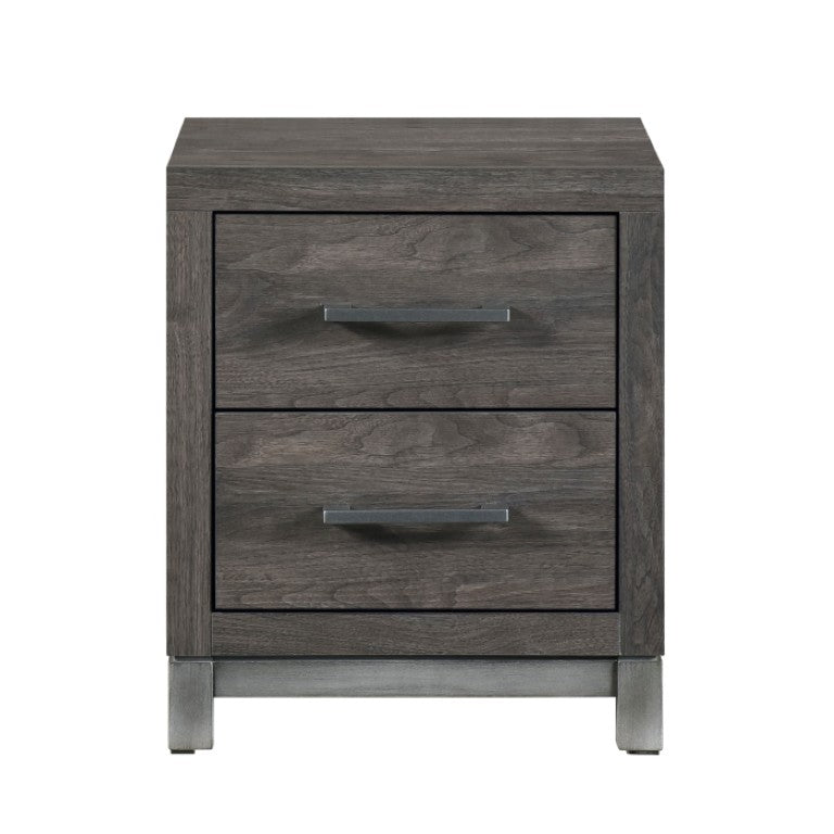 English Elm Night Stand Dresser Mirror and Chest Five Piece Bedroom Set in Dark Gray Melamine B011S07215