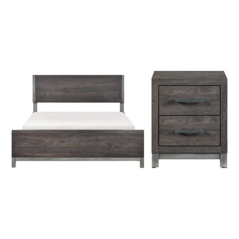 English Elm California King Panel Bed Set Low Profile Dark Gray with Antique Silver Banding B011S07219