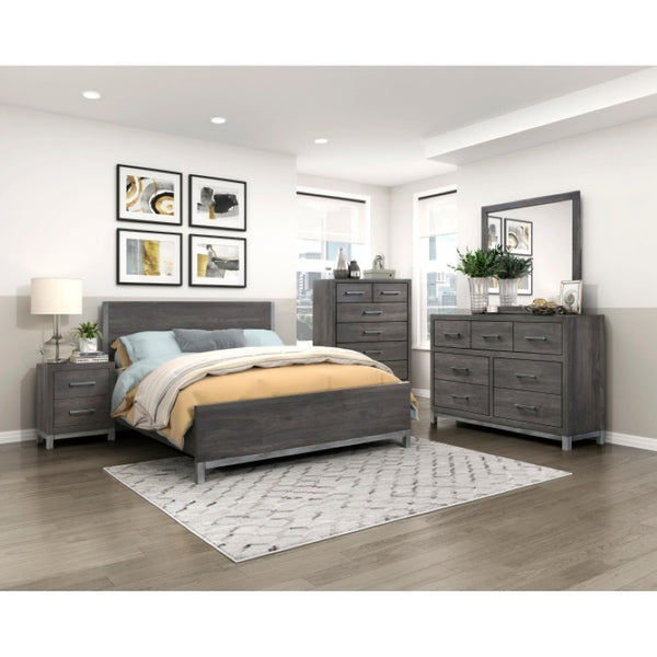 English Elm California King Bedroom Set Low Profile Faux Wood Frame with Antique Silver Accents B011S07220