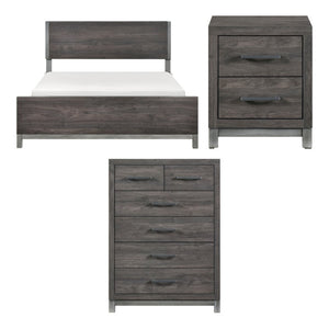 English Elm California King Bedroom Set with Nightstand and Chest in Dark Gray Melamine Finish B011S07221