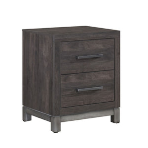 English Elm Twin Panel Bed and Nightstand Set with Melamine Veneer and Antique Silver Accents B011S07228