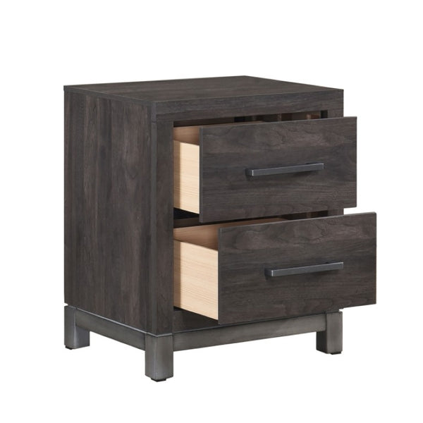 English Elm Twin Panel Bed and Nightstand Set with Melamine Veneer and Antique Silver Accents B011S07228