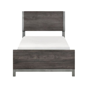 English Elm Twin Panel Bed and Nightstand Set with Melamine Veneer and Antique Silver Accents B011S07228