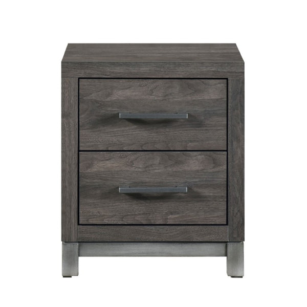 English Elm Twin Panel Bed and Nightstand Set with Melamine Veneer and Antique Silver Accents B011S07228