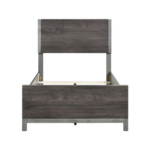English Elm Twin Panel Bed and Nightstand Set with Melamine Veneer and Antique Silver Accents B011S07228