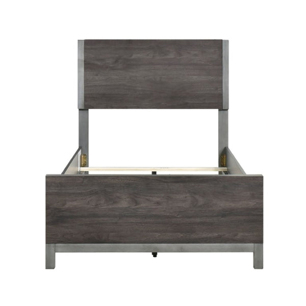 English Elm Twin Panel Bed and Nightstand Set with Melamine Veneer and Antique Silver Accents B011S07228