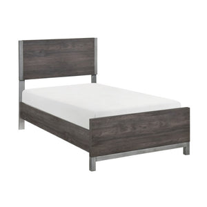 English Elm Twin Panel Bed and Nightstand Set with Melamine Veneer and Antique Silver Accents B011S07228