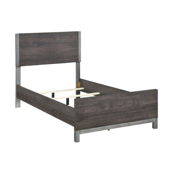 English Elm Twin Panel Bed and Nightstand Set with Melamine Veneer and Antique Silver Accents B011S07228