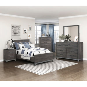 English Elm Twin Panel Bed and Nightstand Set with Melamine Veneer and Antique Silver Accents B011S07228