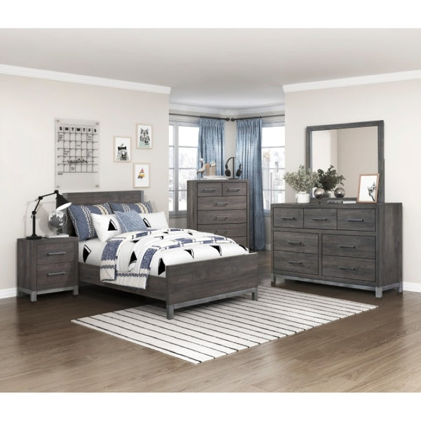 English Elm Twin Panel Bed and Nightstand Set with Melamine Veneer and Antique Silver Accents B011S07228
