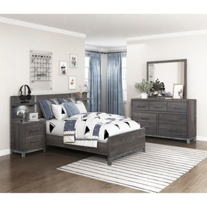 English Elm Twin Panel Bed and Nightstand Set with Melamine Veneer and Antique Silver Accents B011S07228