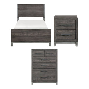 English Elm Twin Panel Bedroom Set with Nightstand and Chest in Faux Wood Industrial Finish B011S07230