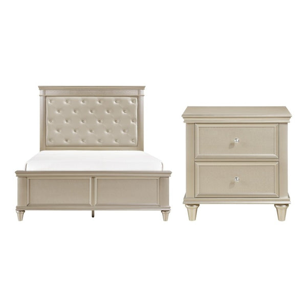 English Elm California King Bedroom Set Tufted Faux Leather Headboard Silver Glam 3 Piece B011S07248
