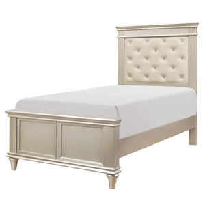 English Elm Twin Bedroom Set with Button Tufted Headboard Faux Leather Insert and Silver Knob Nightstand B011S07253