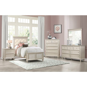 English Elm Twin Bedroom Set with Button Tufted Headboard Faux Leather Insert and Silver Knob Nightstand B011S07253