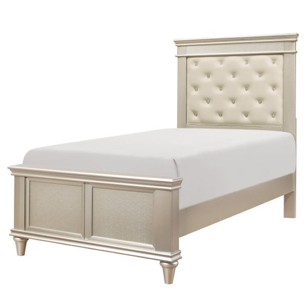 English Elm Twin Bedroom Set Tufted Faux Leather Headboard with Nightstands in Off White Glam B011S07254