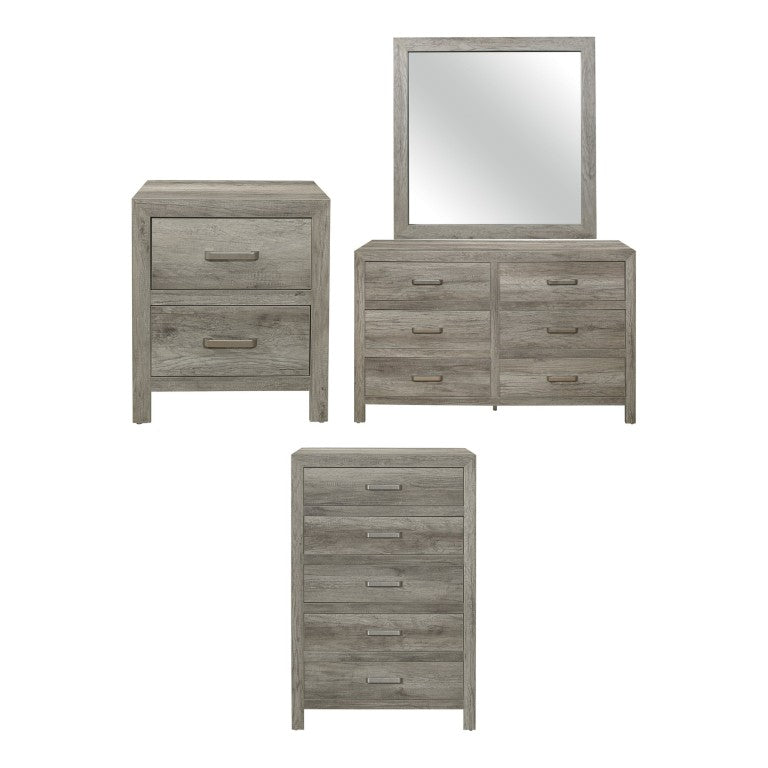 English Elm Night Stand Dresser Mirror and Chest Bedroom Set Weathered Gray Faux Wood Grain B011S07256