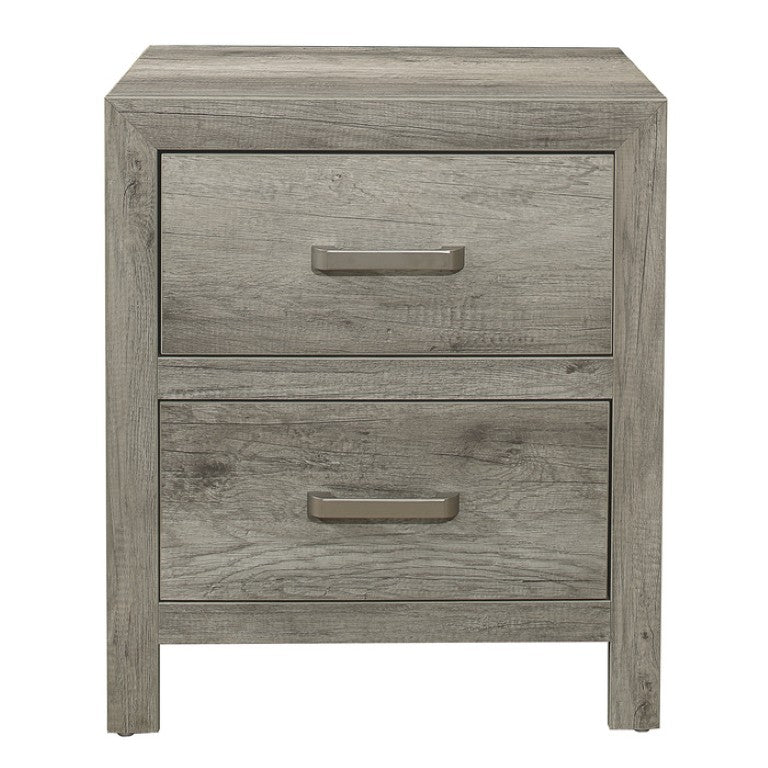 English Elm Night Stand Dresser Mirror and Chest Bedroom Set Weathered Gray Faux Wood Grain B011S07256
